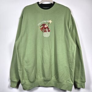 Vintage MCCC Sportswear Green Embroidered Snowman Crew Neck Sweatshirt Size XL